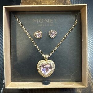 NWT Monet Stamped Pink Faux Pink Gemstone Rhinestone Gold Tone Jewelry Set